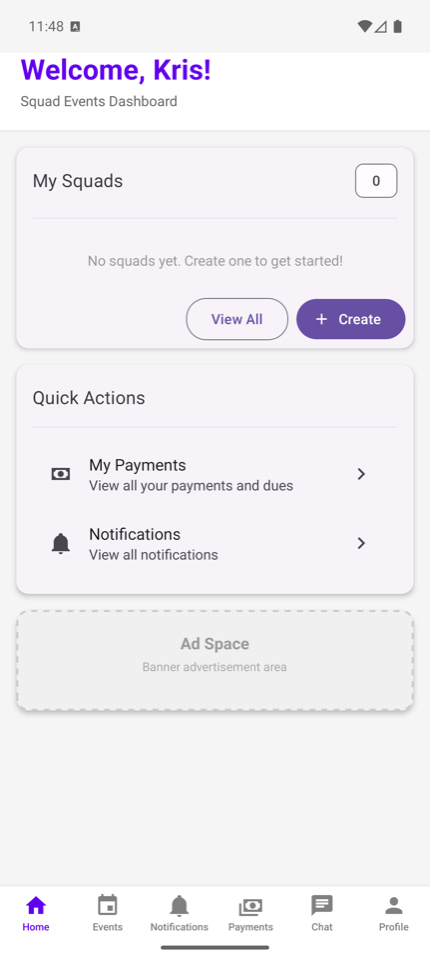 Squad Events dashboard preview